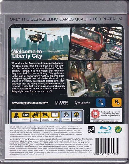 Grand Theft Auto IV Platinum - PS3 (B Grade) (Genbrug)